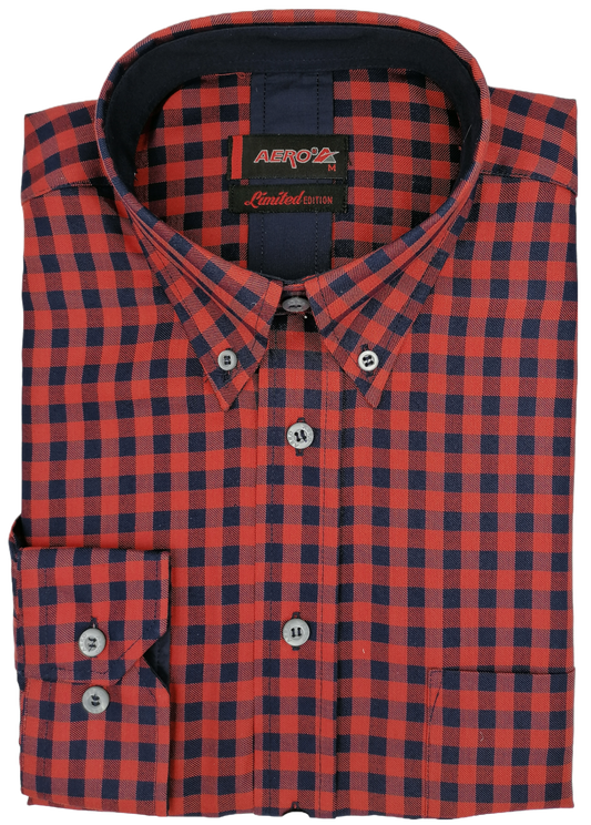 Aero Red/Navy Check Long Sleeve Shirt