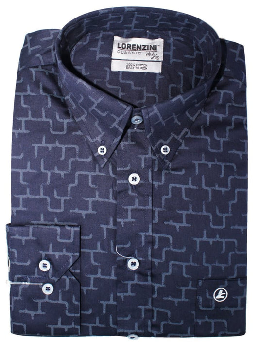 Lorenzini Classic Puzzled Navy Print Shirt