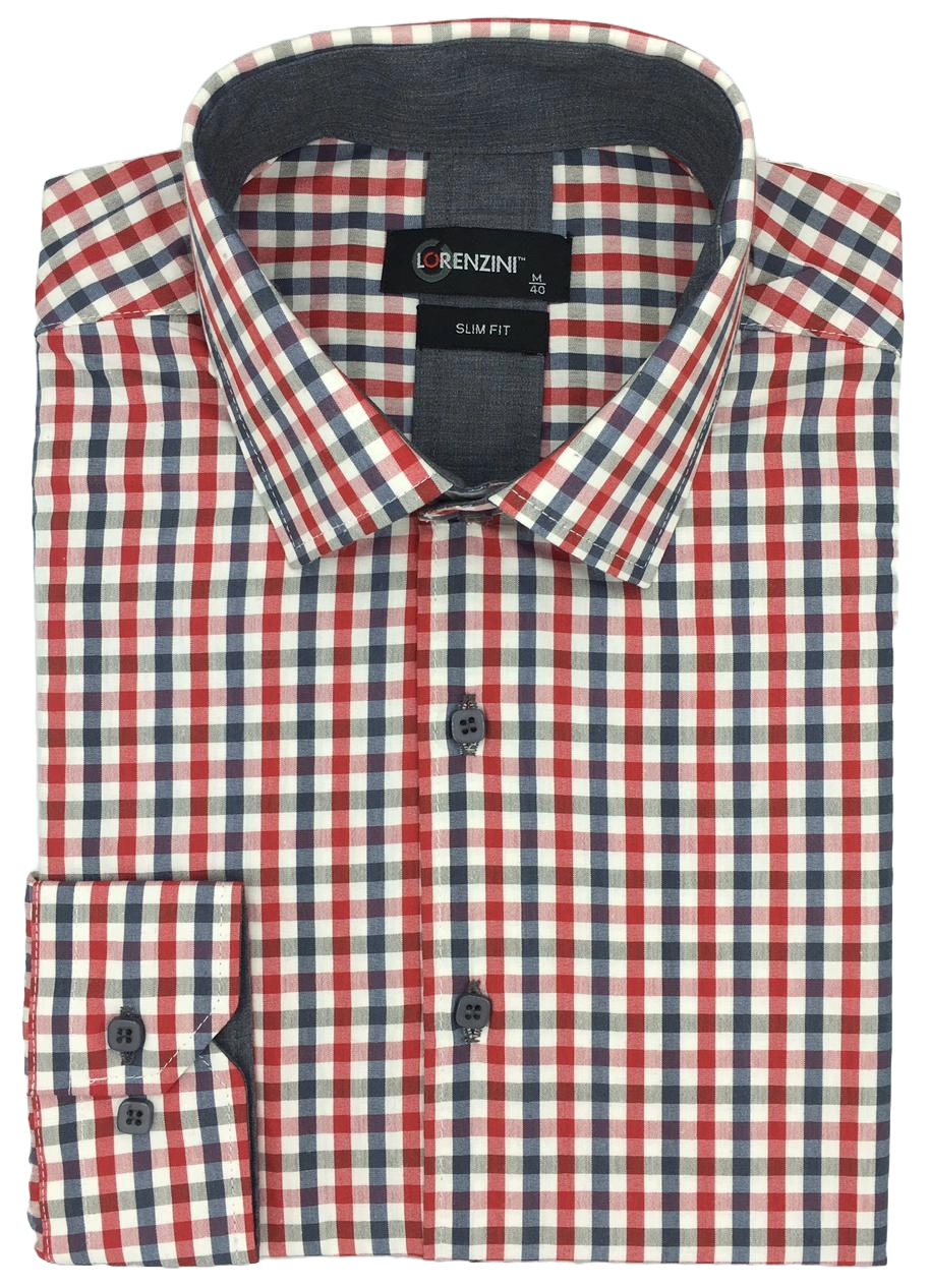 Lorenzini Slim Fit Currant Red Check Shirt