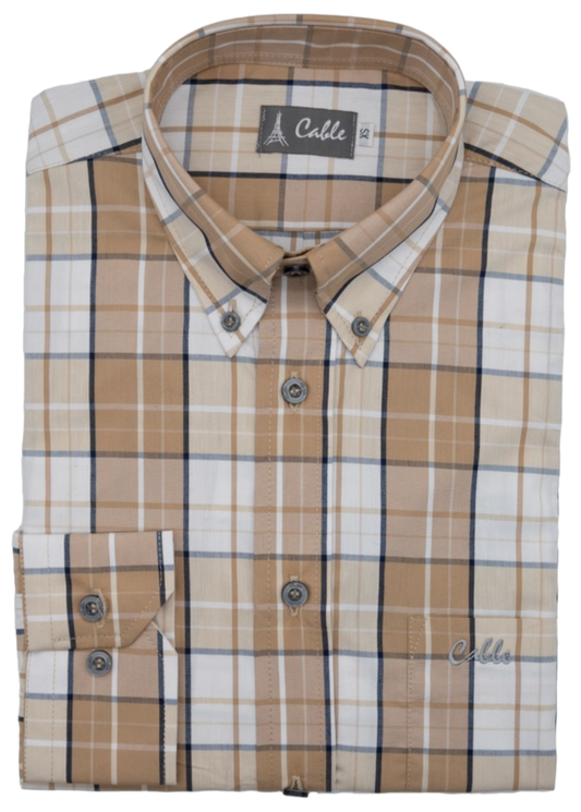 Cable Stoney White Check Shirt