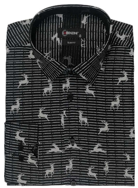 Lorenzini Slim Fit Deer Print Shirt