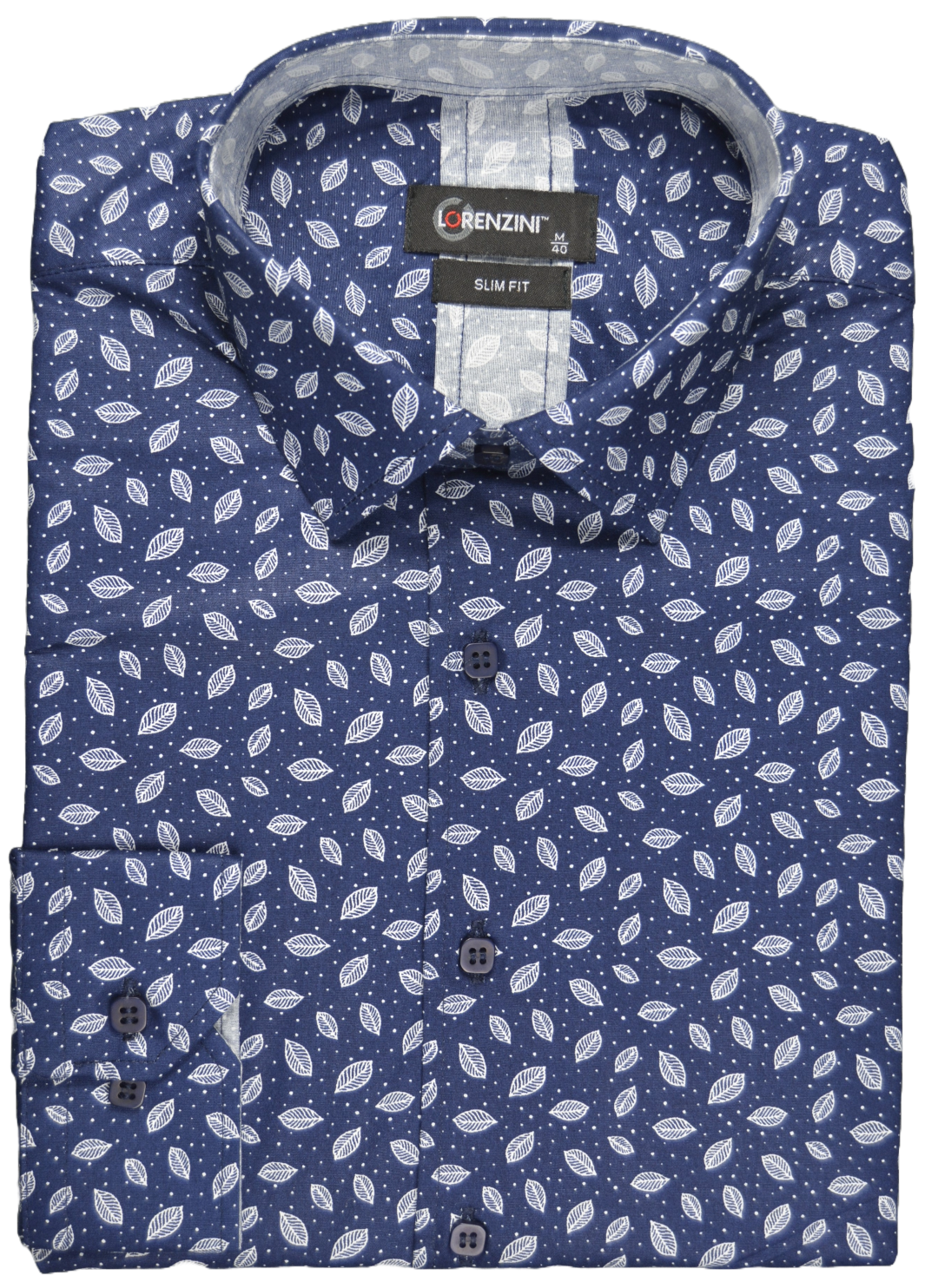 Lorenzini Slim Fit Leaf Print Navy Shirt