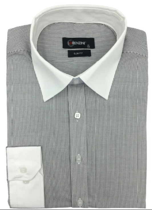 Lorenzini Slim Fit Contrast Collar Grey White