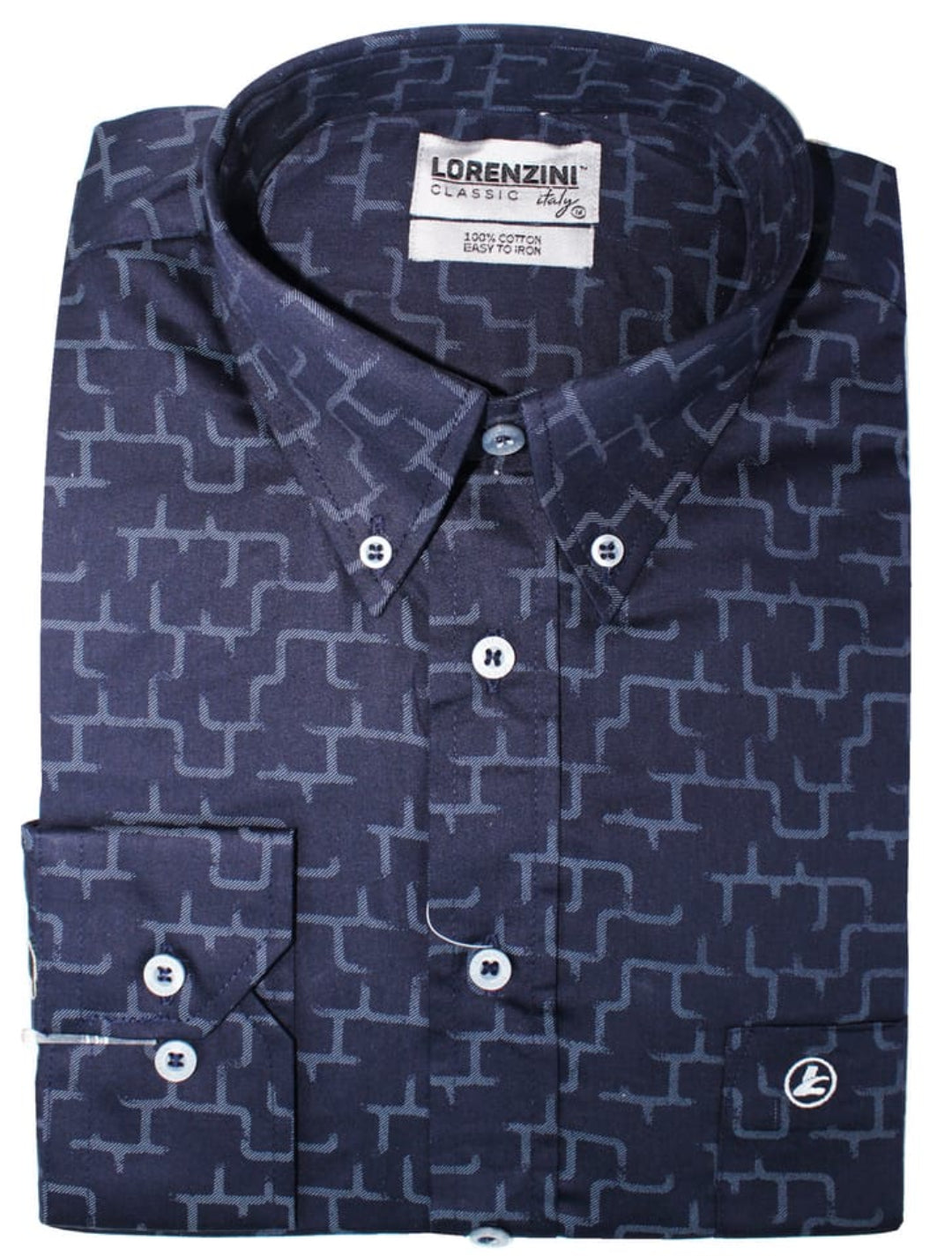 Lorenzini Classic Puzzled Navy Print Shirt