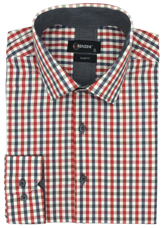 Lorenzini Slim Fit Currant Red Check Shirt