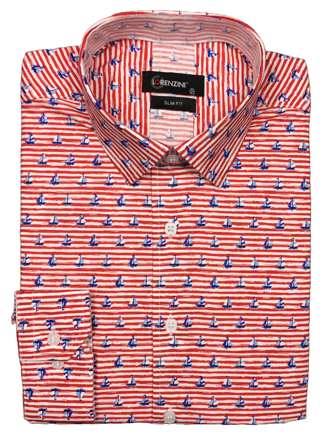 Lorenzini Slim Fit Sea Red Printed Stripe Shirt